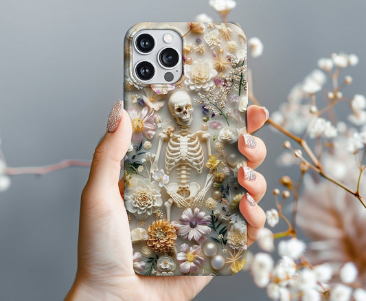 Floral Skeleton Embroidered Phone Case for iPhone