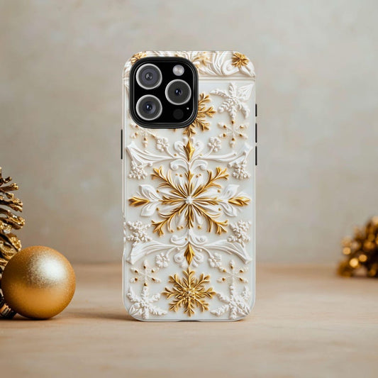 White & Gold Christmas Tile Phone Case